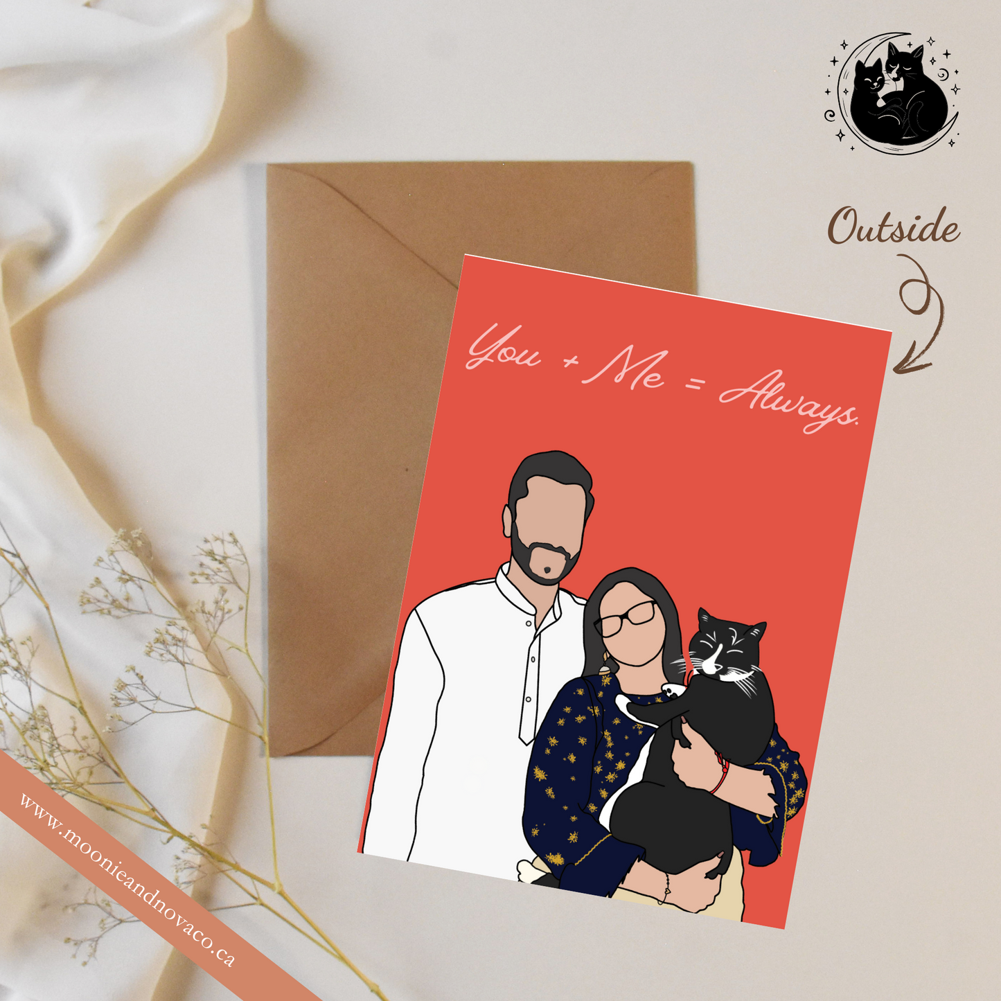 "You + Me = Always" — Custom Anniversary Portrait Card