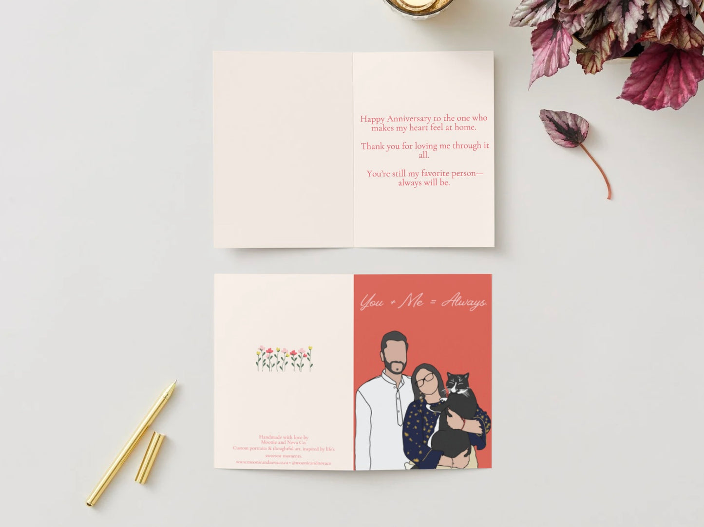 "You + Me = Always" — Custom Anniversary Portrait Card
