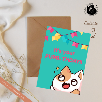 « C’est ton ronronniversaire !! » – Carte d’anniversaire humoristique avec un chat