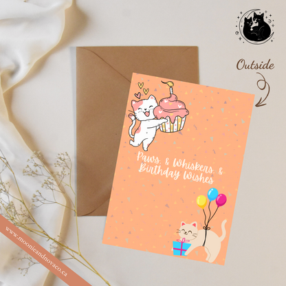 "Paws & Whiskers & Birthday Wishes" – Cat Birthday Card