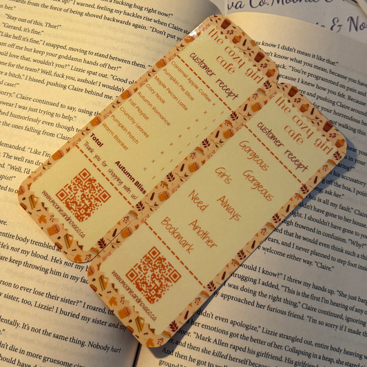Fall Cozy Girl Cafe Receipt Bookmark