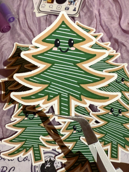Autocollant en forme de biscuit de Noël « sapin Kawaii »