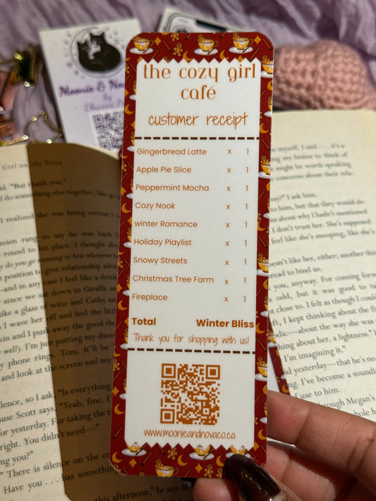 Winter Cozy Girl Cafe Receipt Bookmark