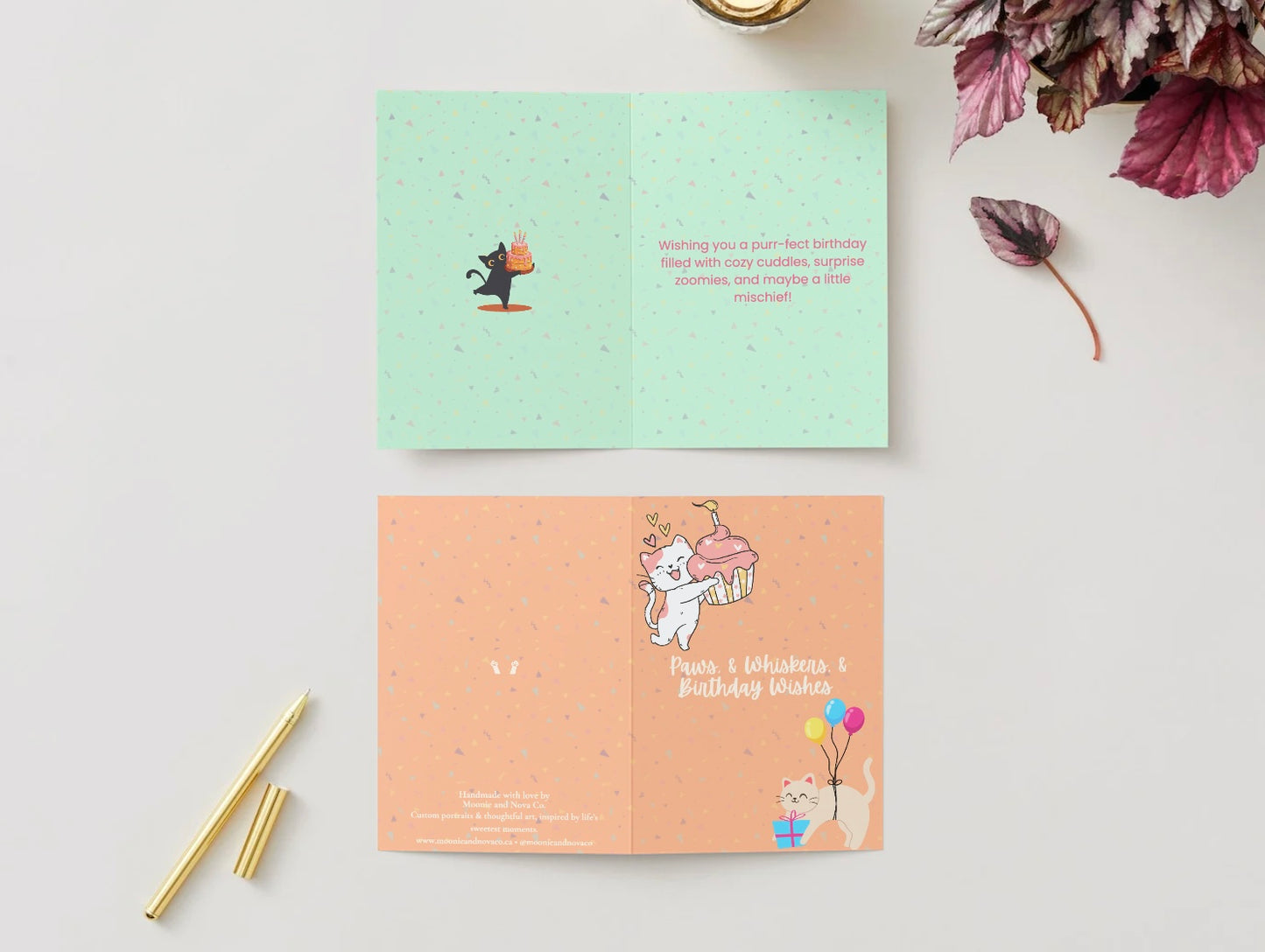 "Paws & Whiskers & Birthday Wishes" – Cat Birthday Card