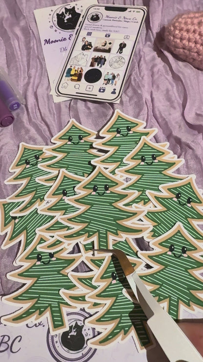Autocollant en forme de biscuit de Noël « sapin Kawaii »