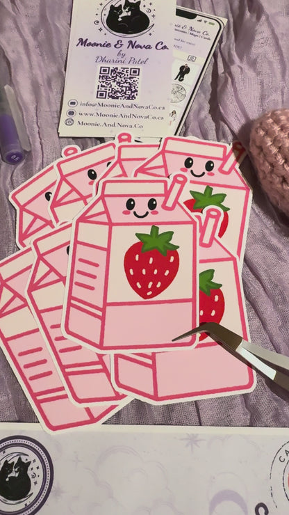 Autocollant lait fraise Kawaii